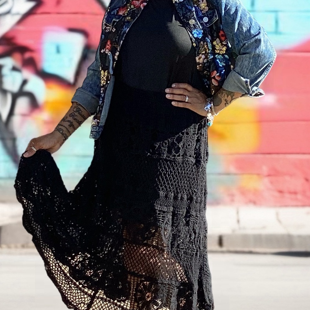 ADORA Black Crochet Maxi Skirt